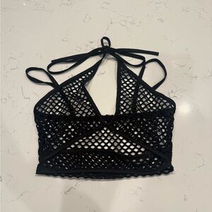 iHeartRaves Black Fishnet Crop Top